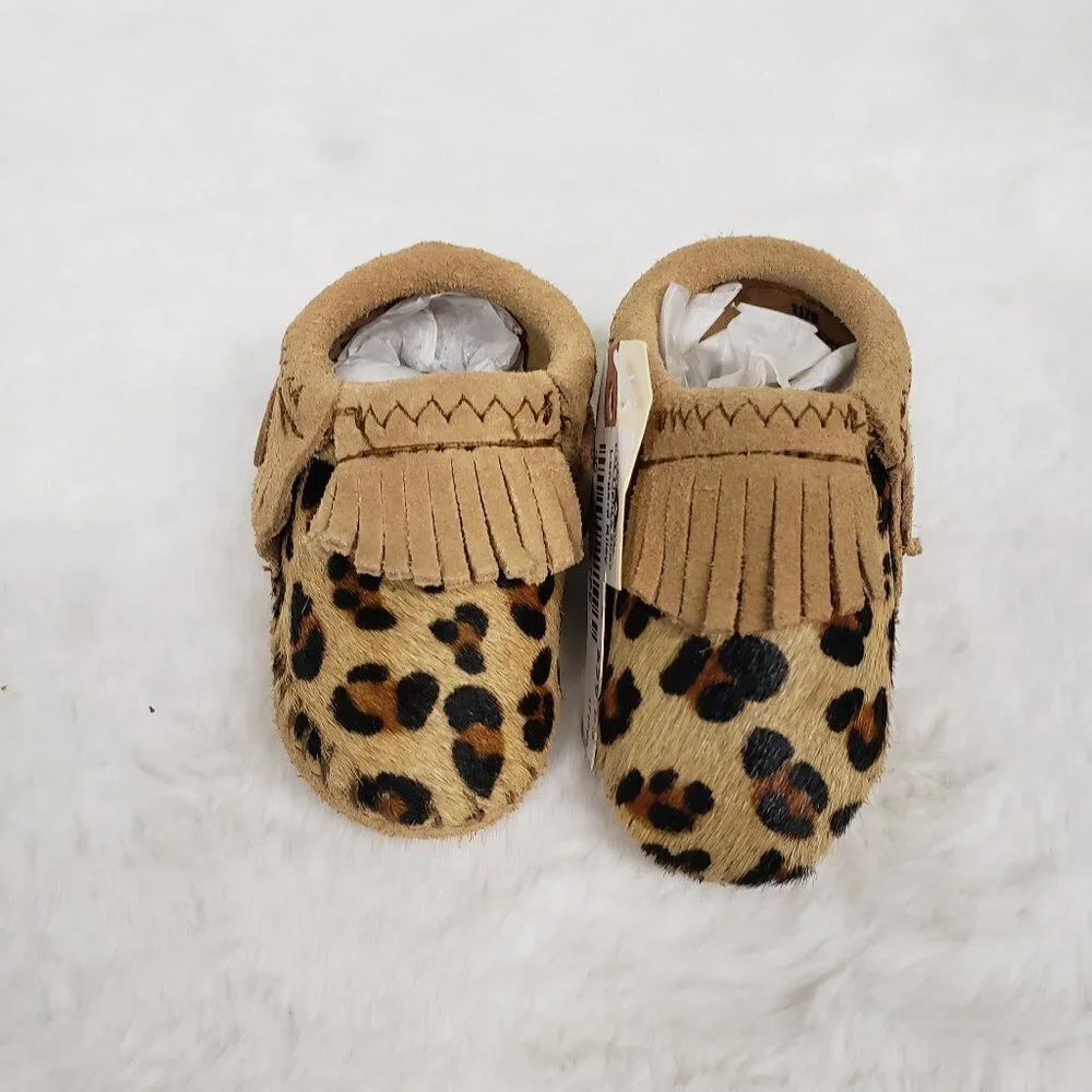 Minnetonka Mocassins Riley Leopard Hair on Hide Baby 1 NWT